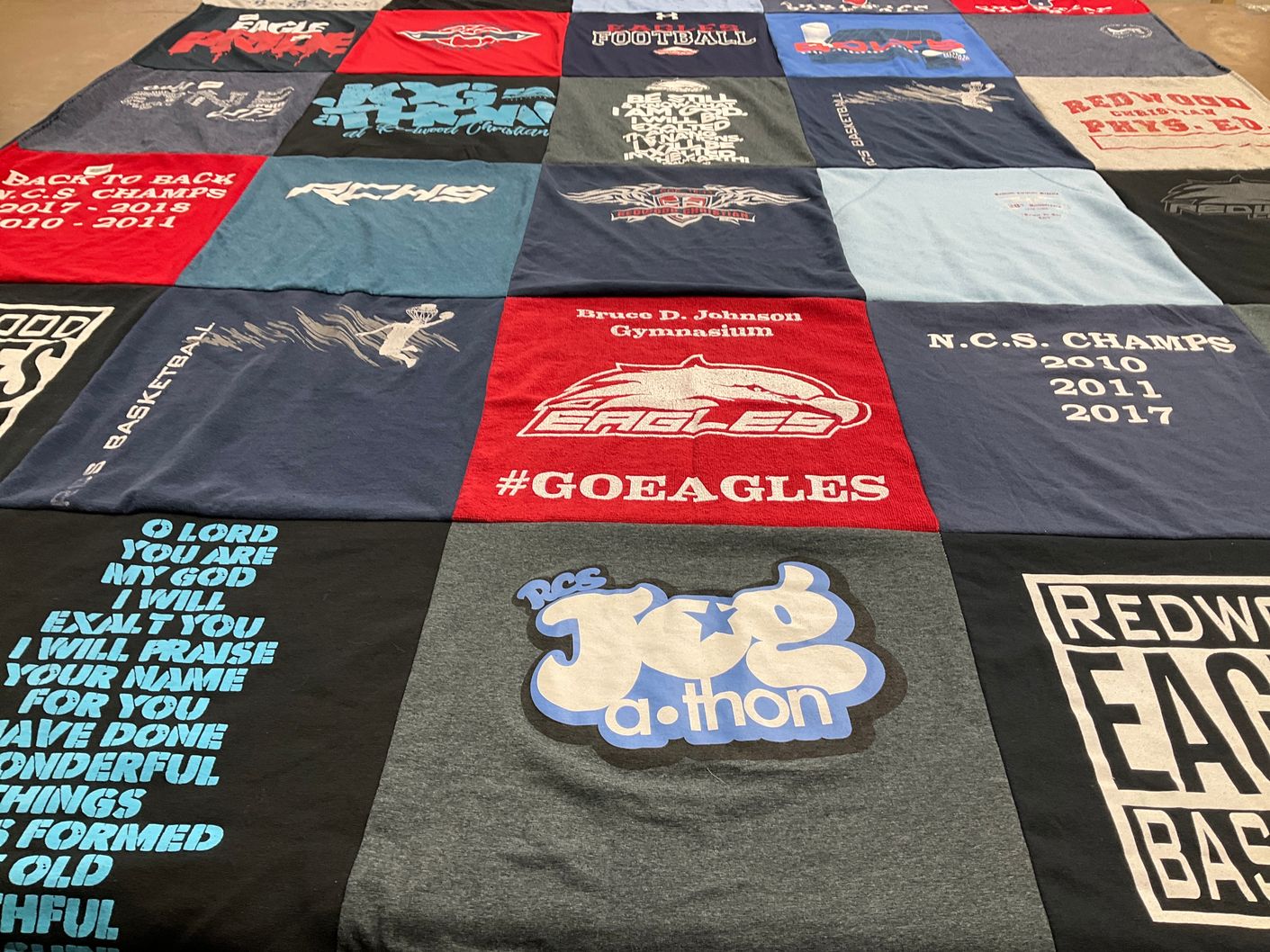 T-shirt quilt featuring redwood eagles by Tara from CA