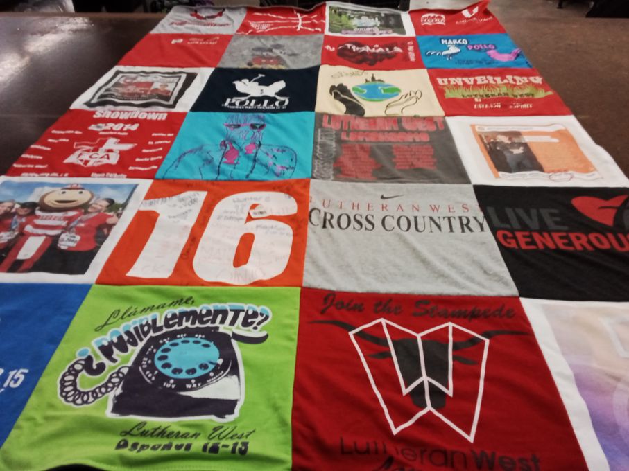 T-shirt quilt featuring lutheran west cross country team by Judy from OH