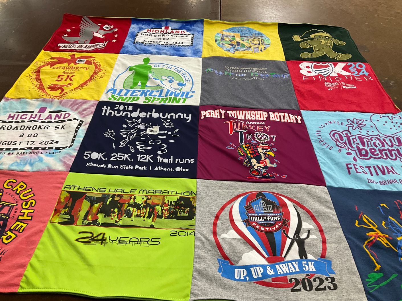 T-shirt quilt with running, 5k events themes by Terri from OH