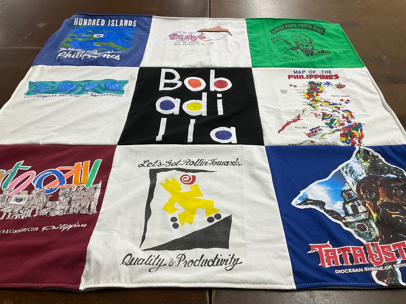 T-shirt quilt with travel, geography themes by Frank from NJ