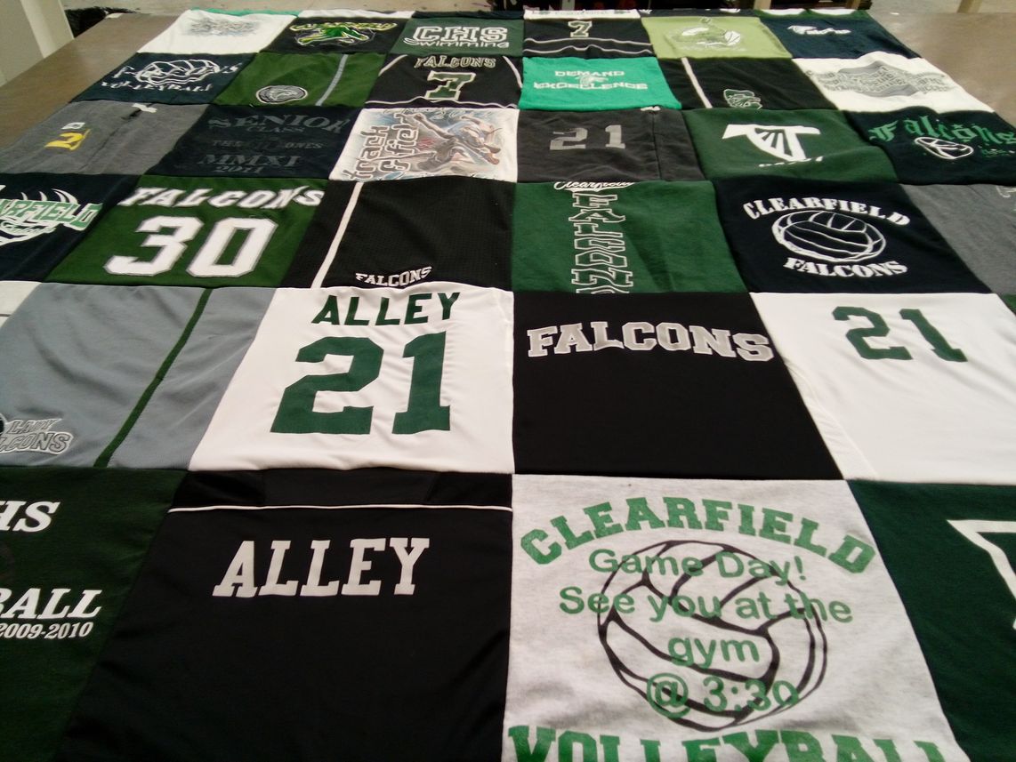 T-shirt quilt featuring clearfield falcons by Anna from ID