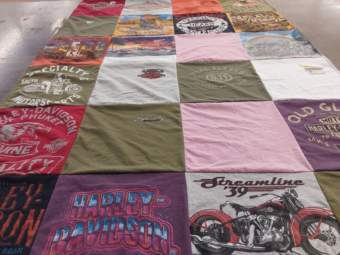 T-shirt quilt with motorcycles themes by Marie from NV