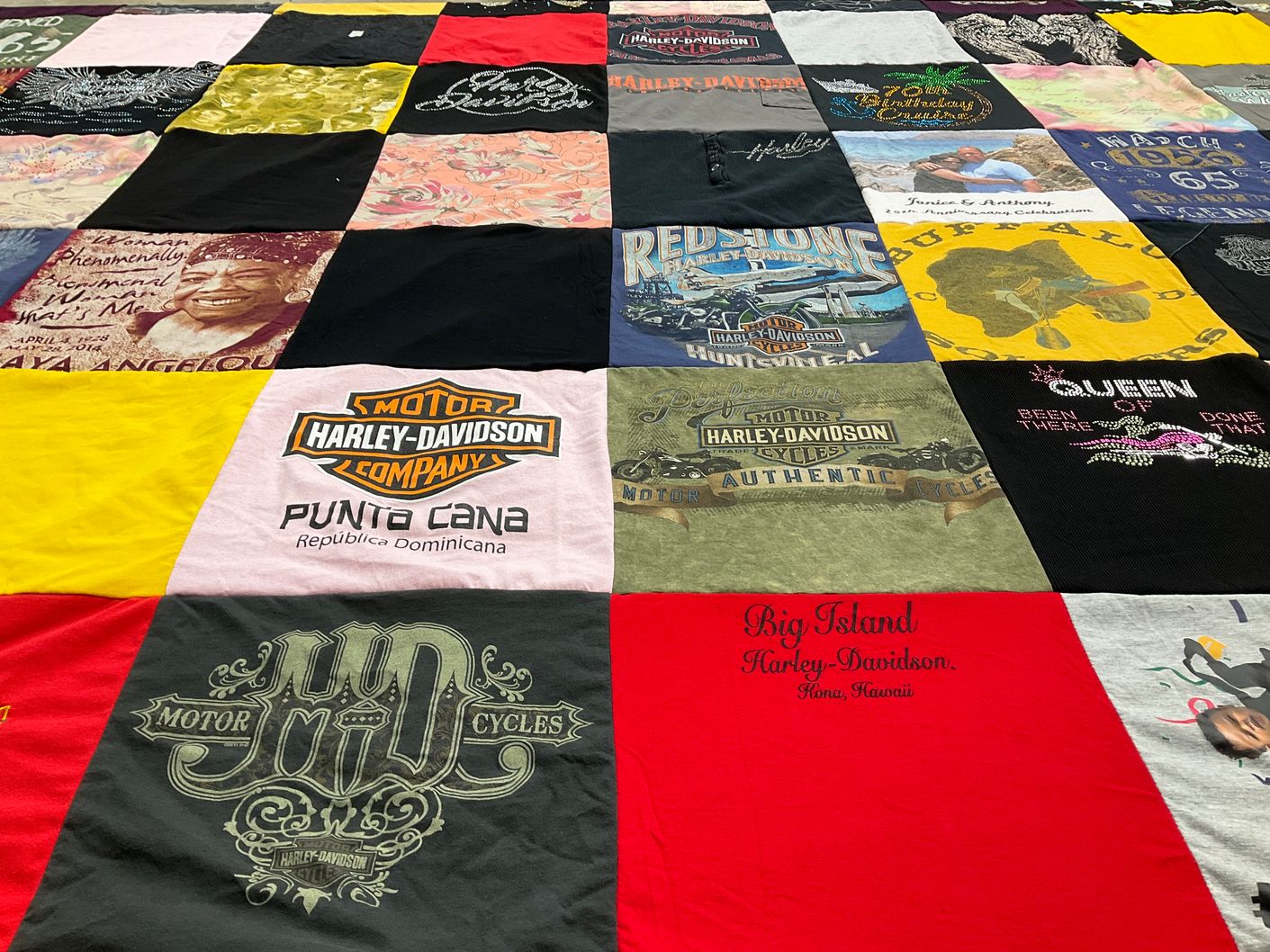 T-shirt quilt with motorcycles, harley davidson themes by Janice from NY