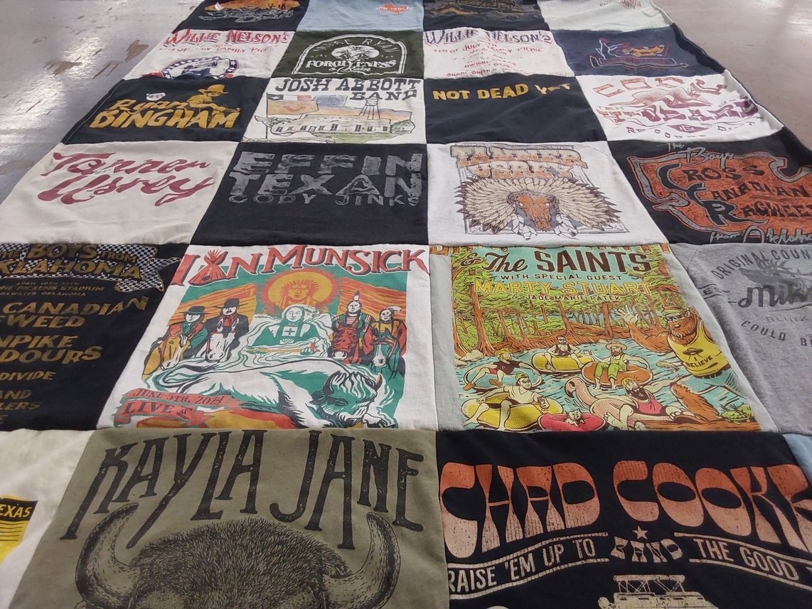 T-shirt quilt with country music, live music themes by Jen from TX