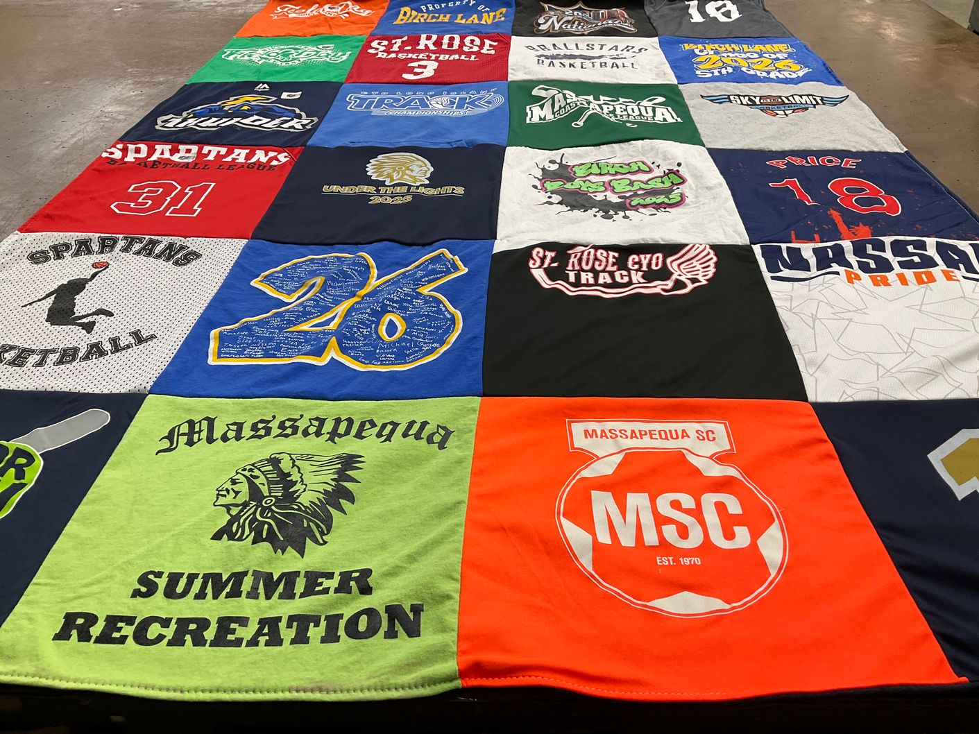 T-shirt quilt featuring massapequa sports teams, st. rose cyo basketball by Sara from NY