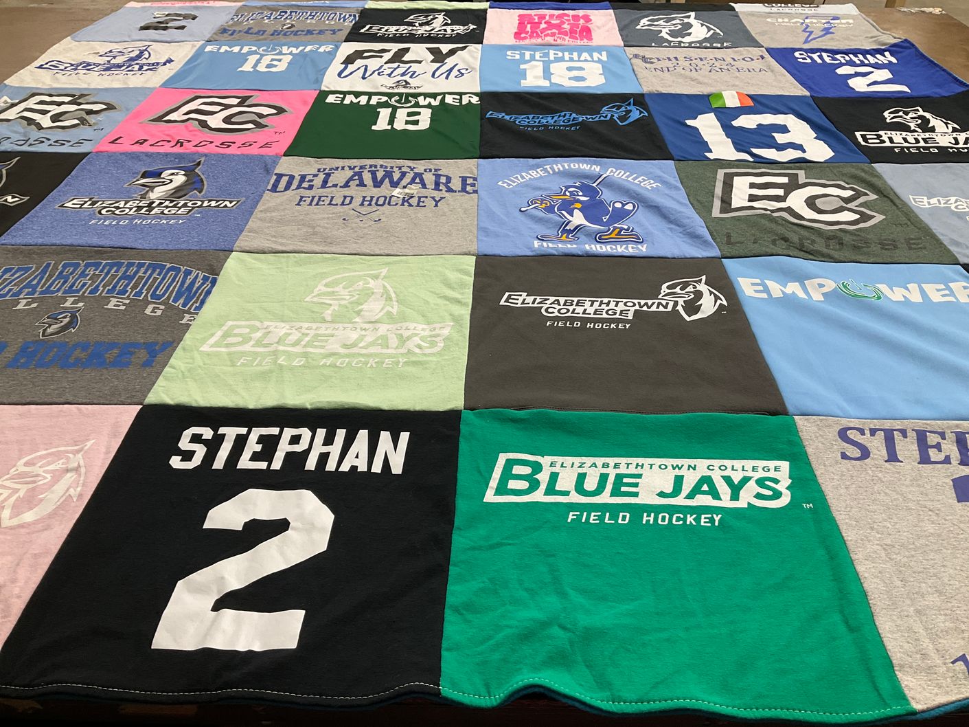 T-shirt quilt featuring blue jays field hockey by Riley from DE