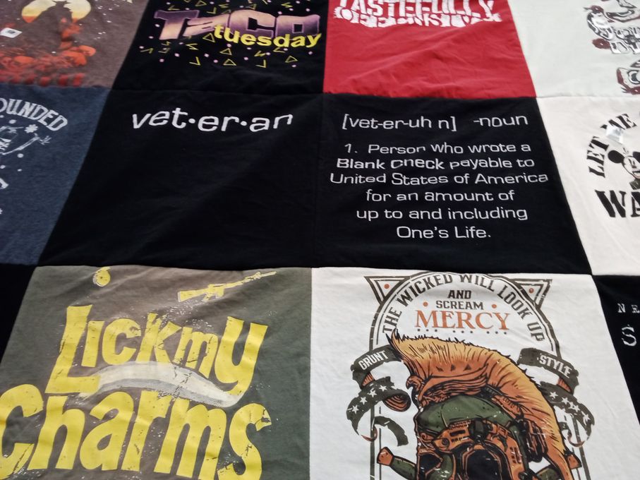 T-shirt quilt with military, veterans themes by Christina from CO