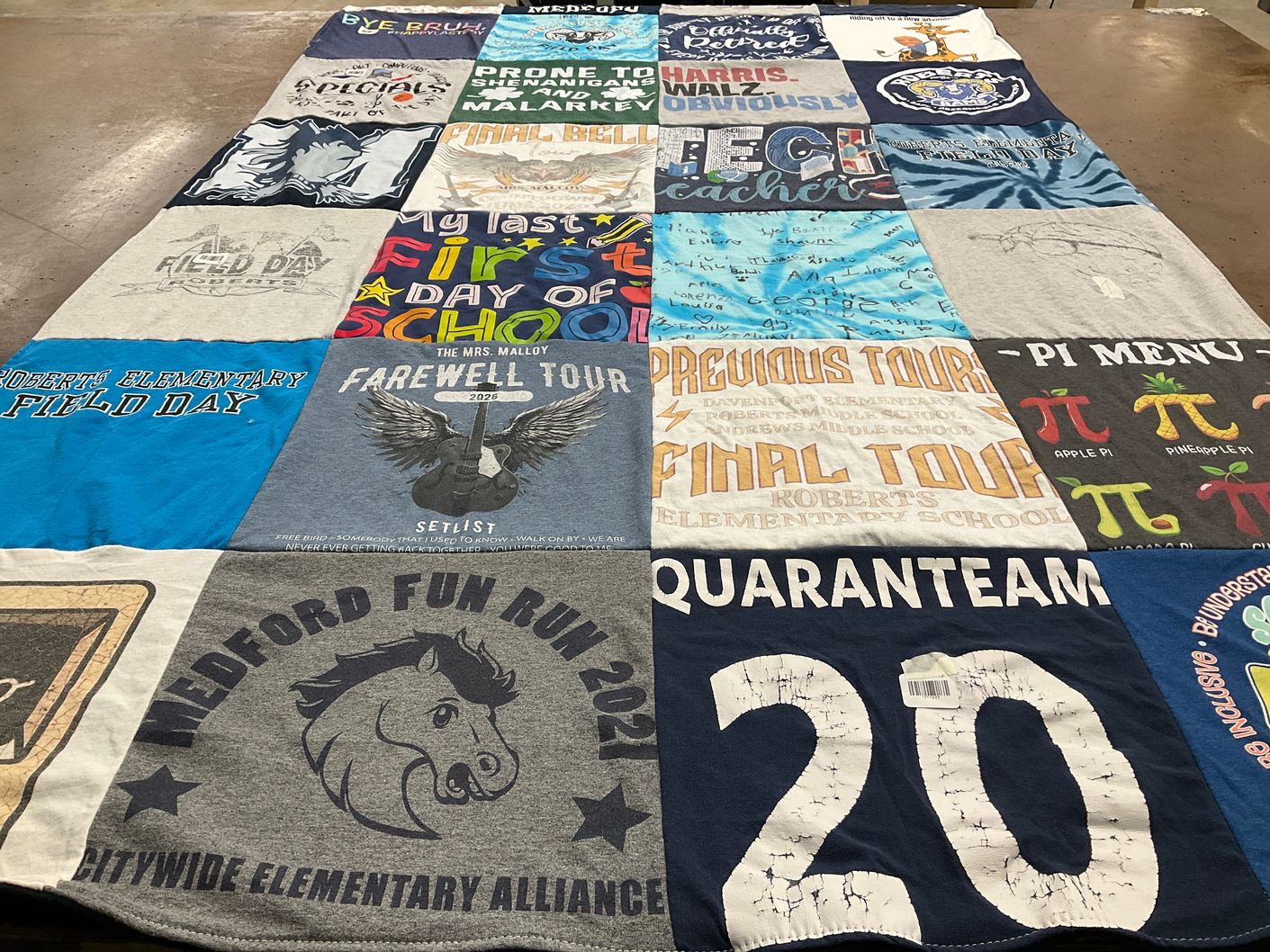 T-shirt quilt from roberts elementary school, roberts middle school by Kelly from MA