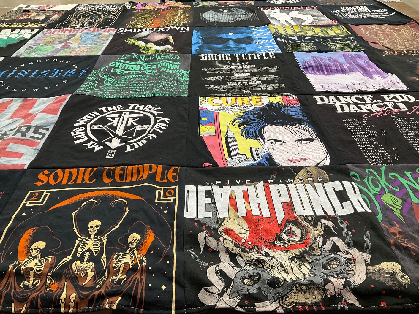 T-shirt quilt with music, rock themes by Bradley from FL