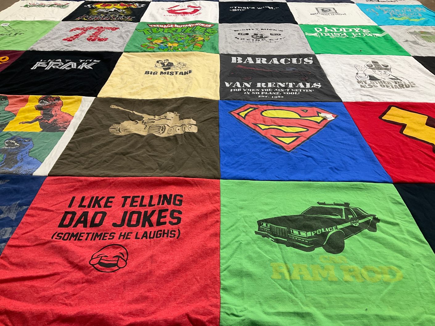 T-shirt quilt with tshirts, comedy themes by Jonathan from NJ