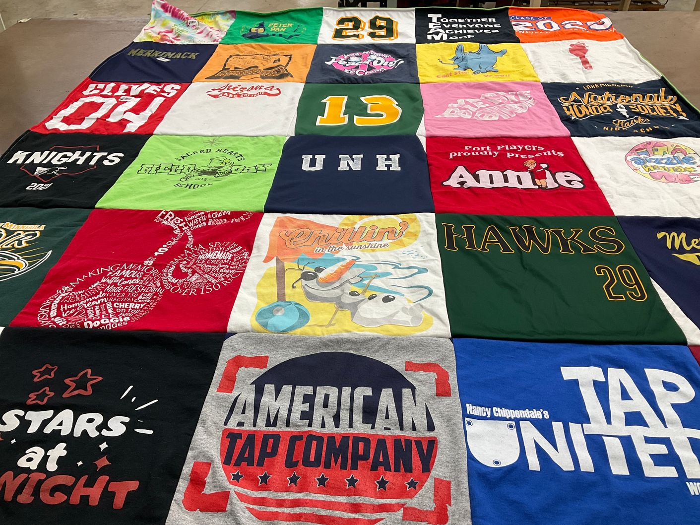T-shirt quilt featuring unh hawks by Jennifer from FL