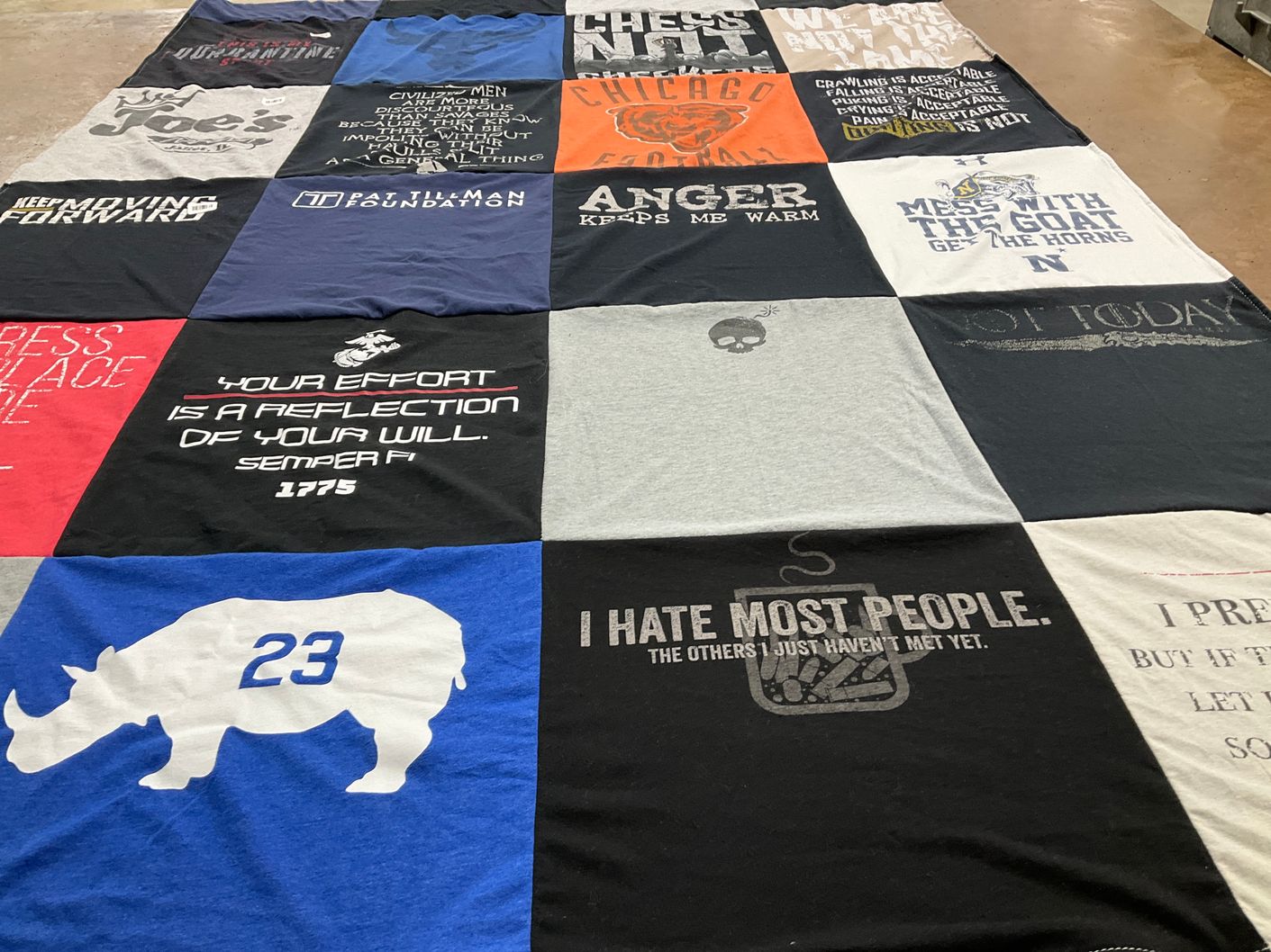 T-shirt quilt with quotes, motivational themes by Sara from AZ
