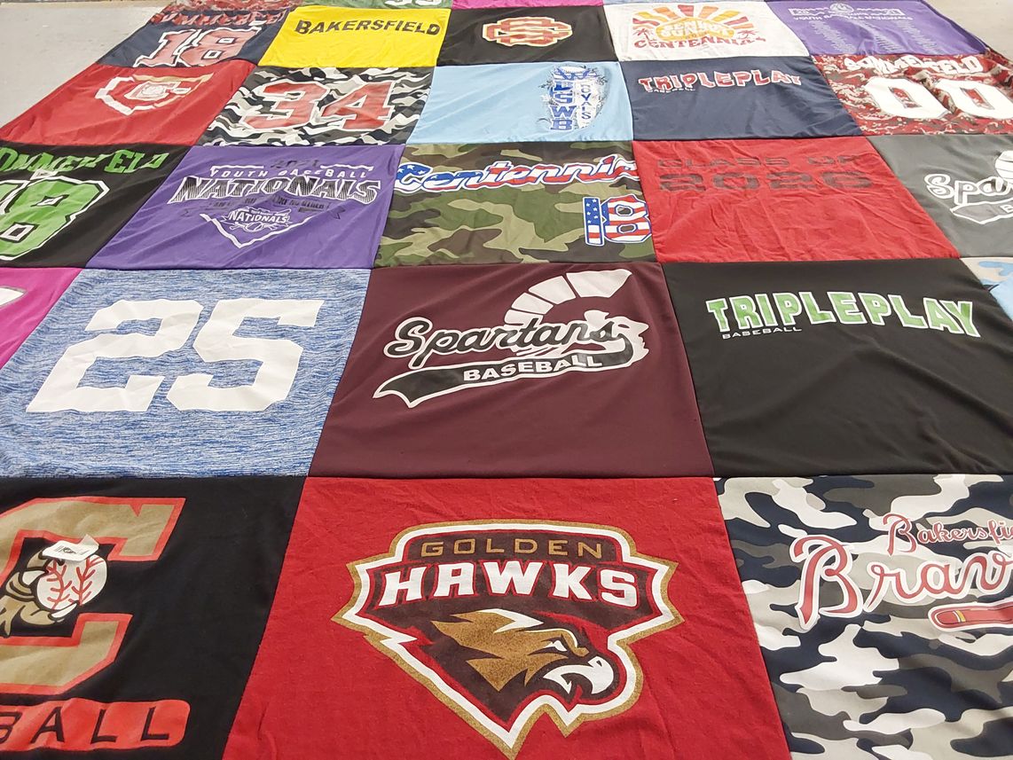 T-shirt quilt featuring bakersfield braves, golden hawks by Lori from CA