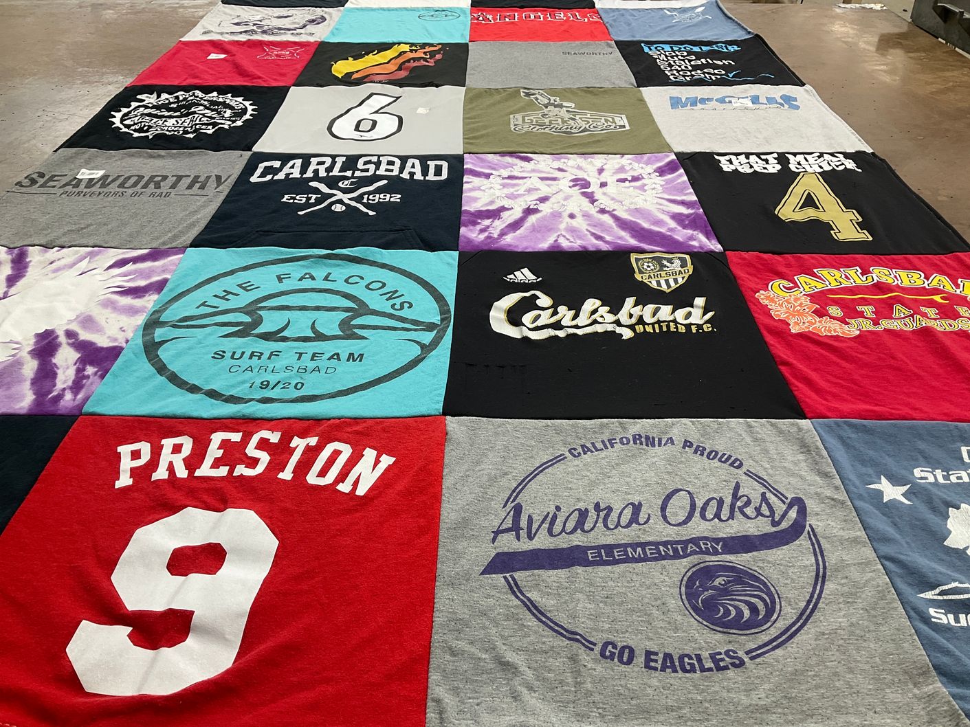 T-shirt quilt featuring carlsbad surf team by Margan from UT