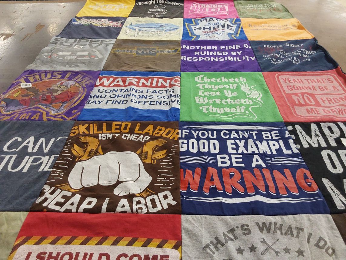 T-shirt quilt with humor themes by Abigail from TN