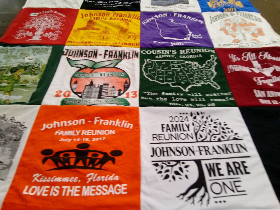 T-shirt quilt with family, reunions themes by Stephanie from TX