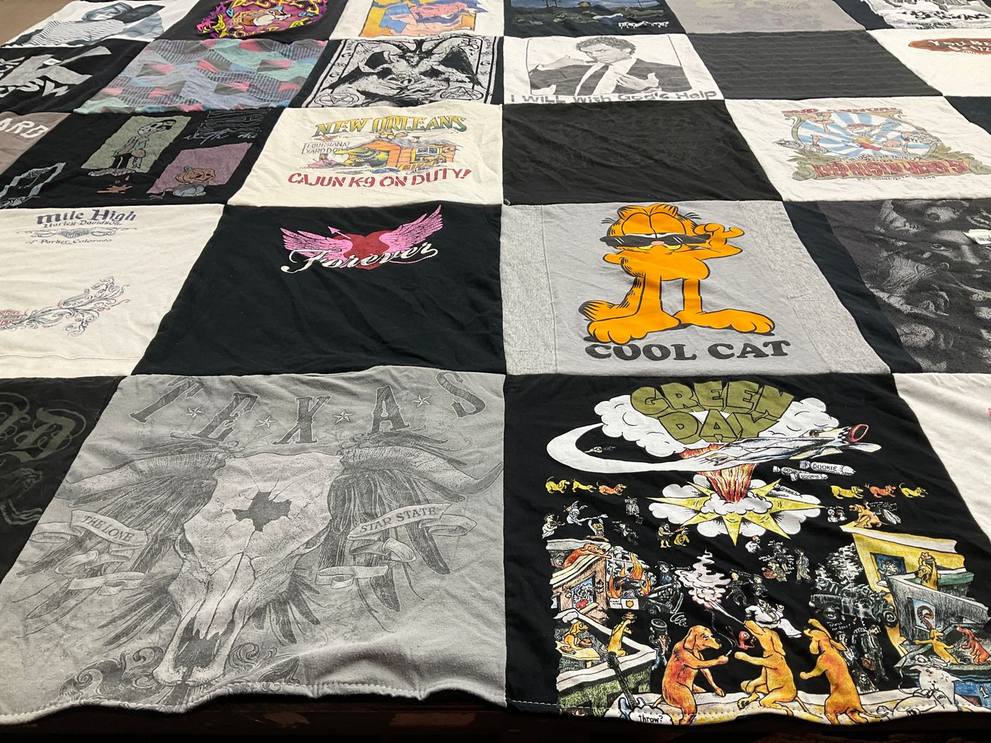 T-shirt quilt with music, pets themes by linsey from TX