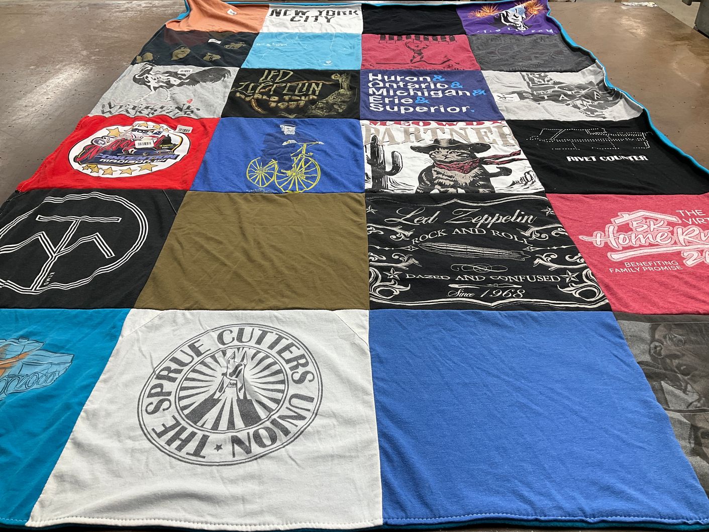 T-shirt quilt with music, rock themes by Kylee from KS