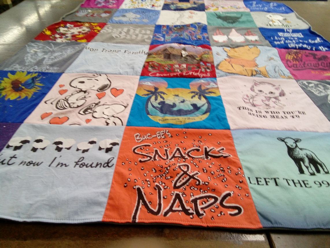 T-shirt quilt with snoopy, cats themes by Deana from TX