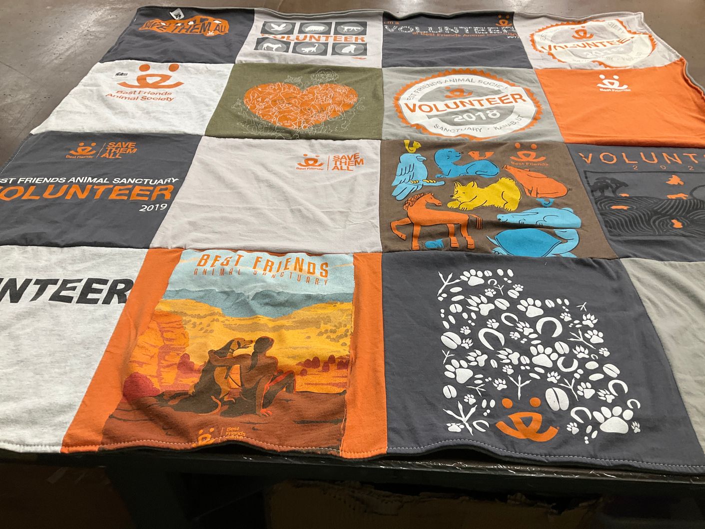 T-shirt quilt with animal rescue, volunteering themes by Debra from NY