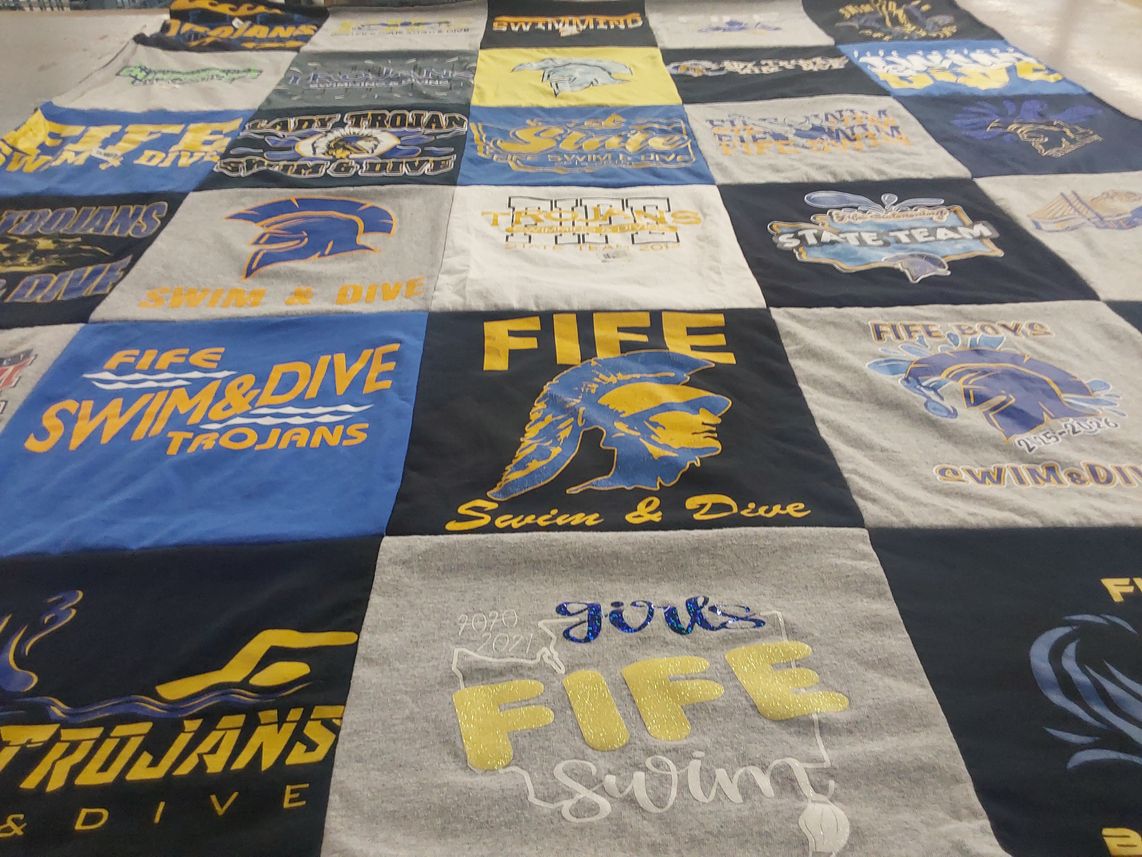 T-shirt quilt featuring fife swim and dive by Jo from WA
