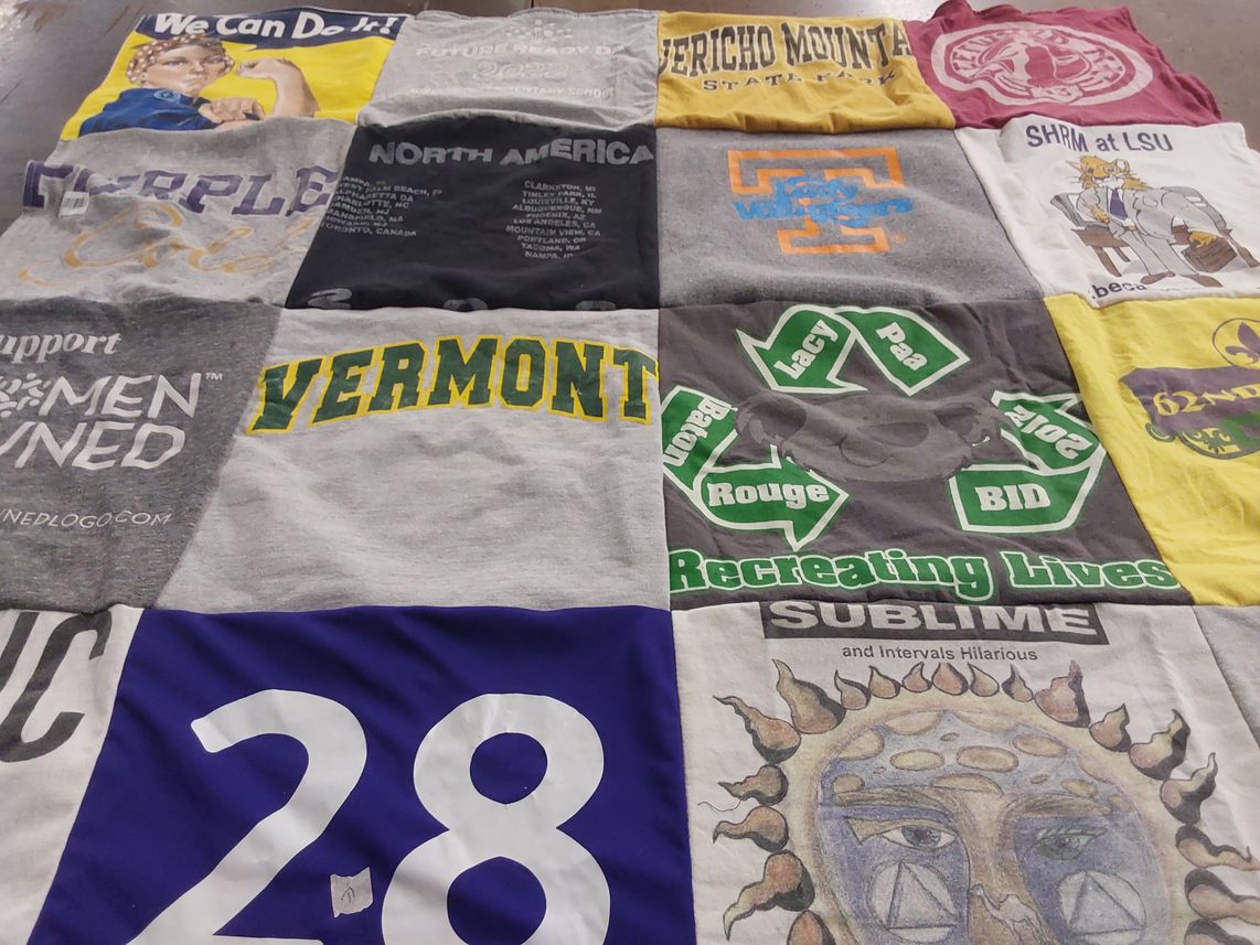T-shirt quilt featuring volunteers by Lindsey from LA