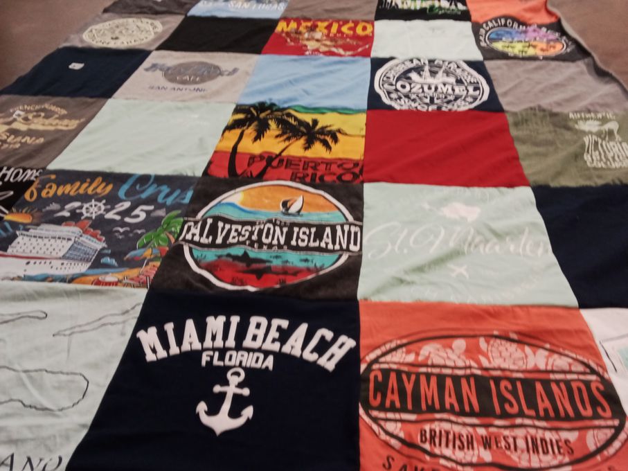 T-shirt quilt with travel, beach themes by Amanda from TX