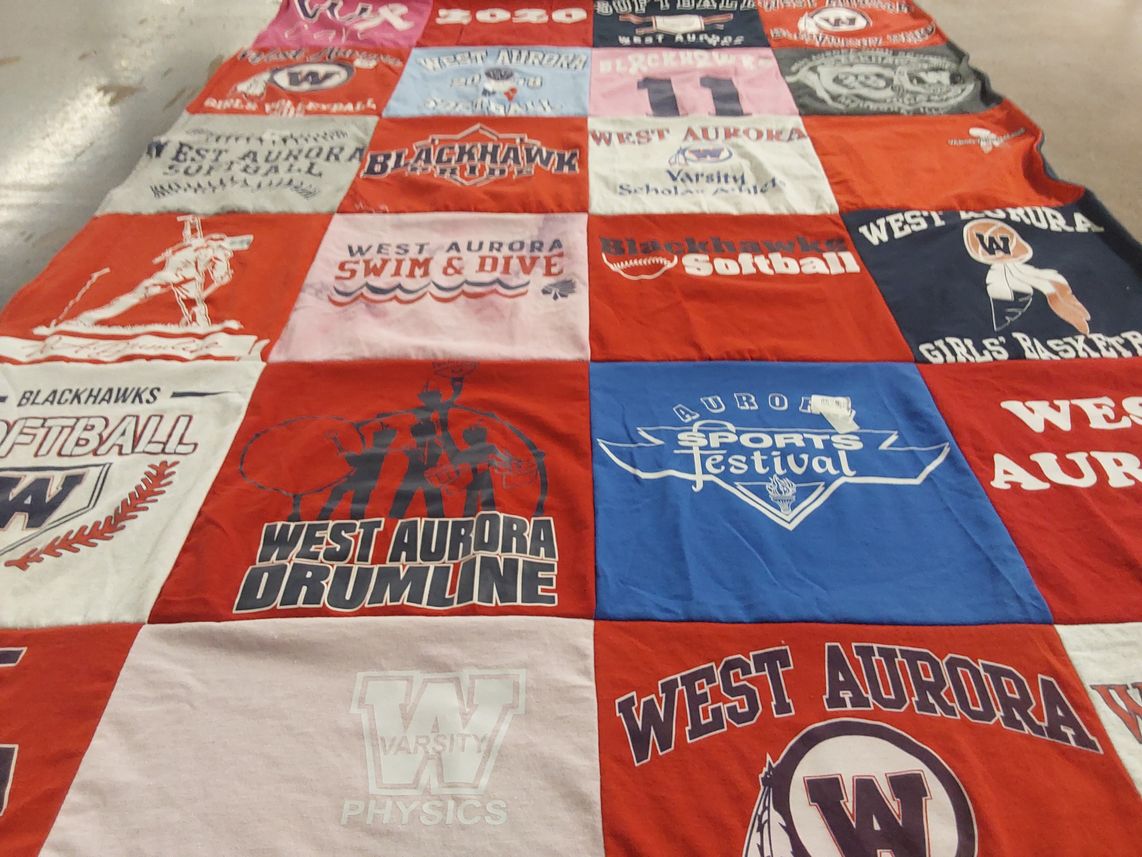 T-shirt quilt featuring west aurora blackhawks, west aurora girls basketball by Kate from IL