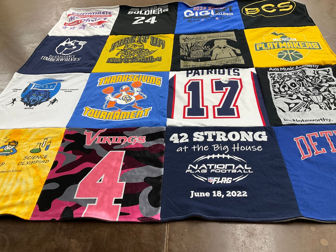 T-shirt quilt featuring patriots, timberwolves by Lauren from NJ