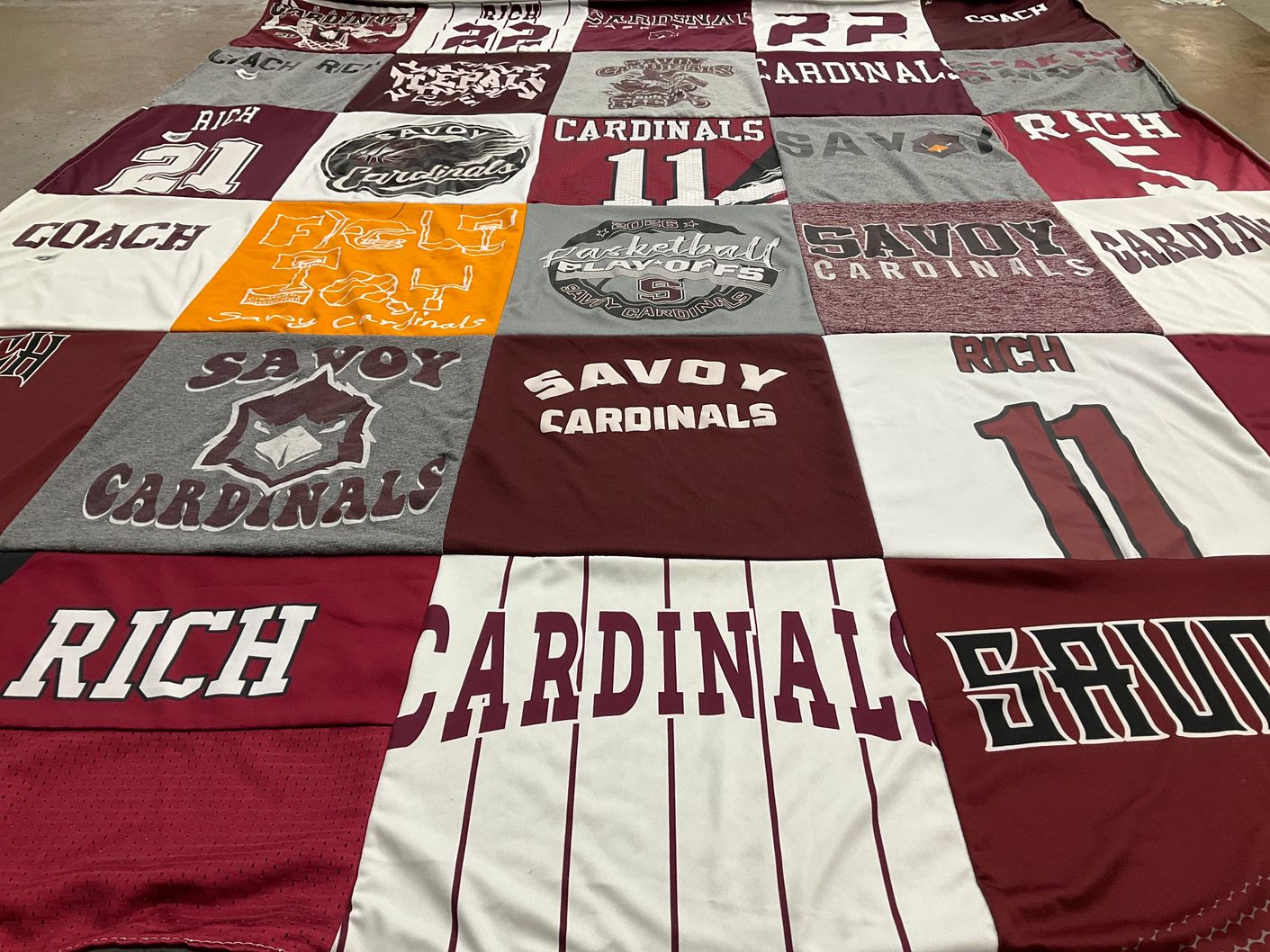 T-shirt quilt featuring savoy cardinal teams by Mekyla from TX