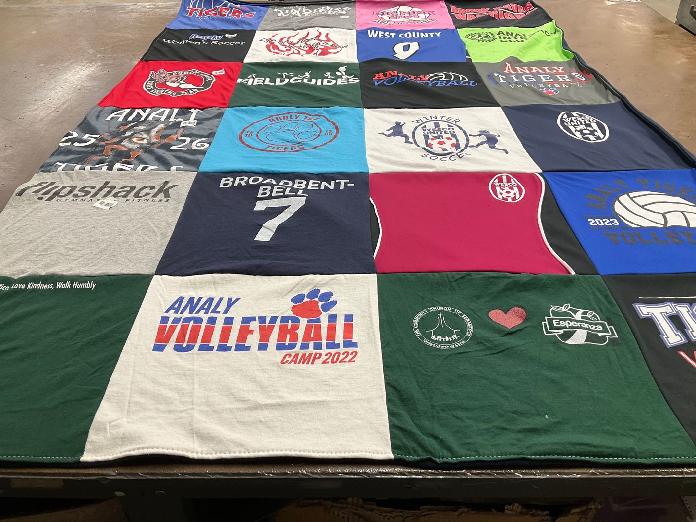 T-shirt quilt featuring analy tigers volleyball, analy tigers soccer by Brooke from CA