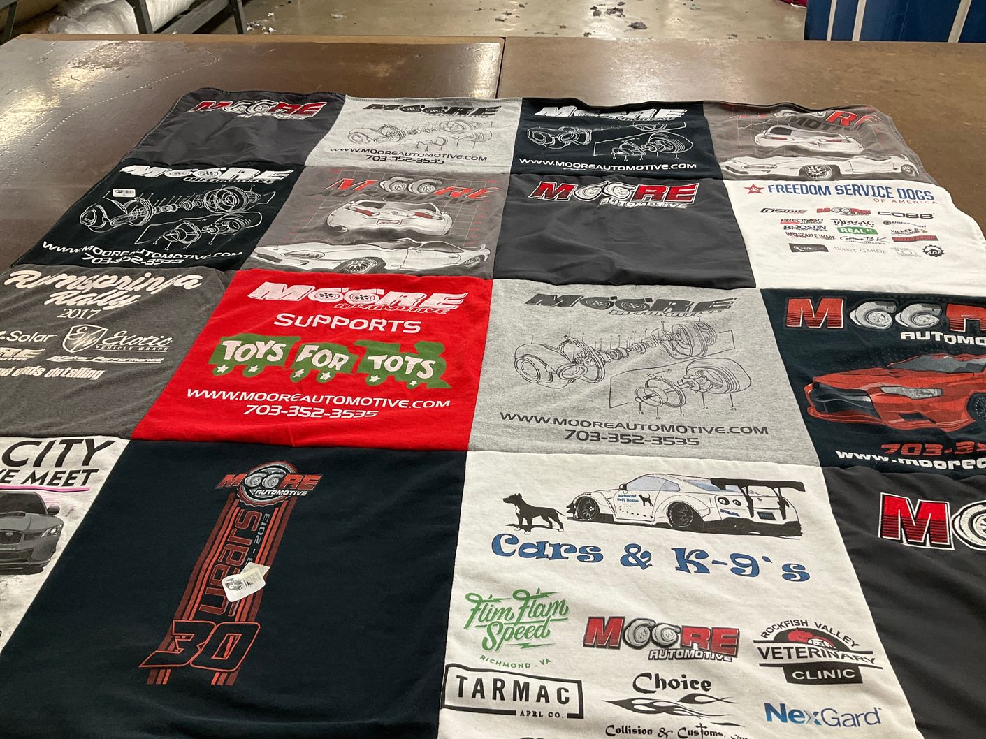 T-shirt quilt with automotive, community service themes by Kyleigh from VA
