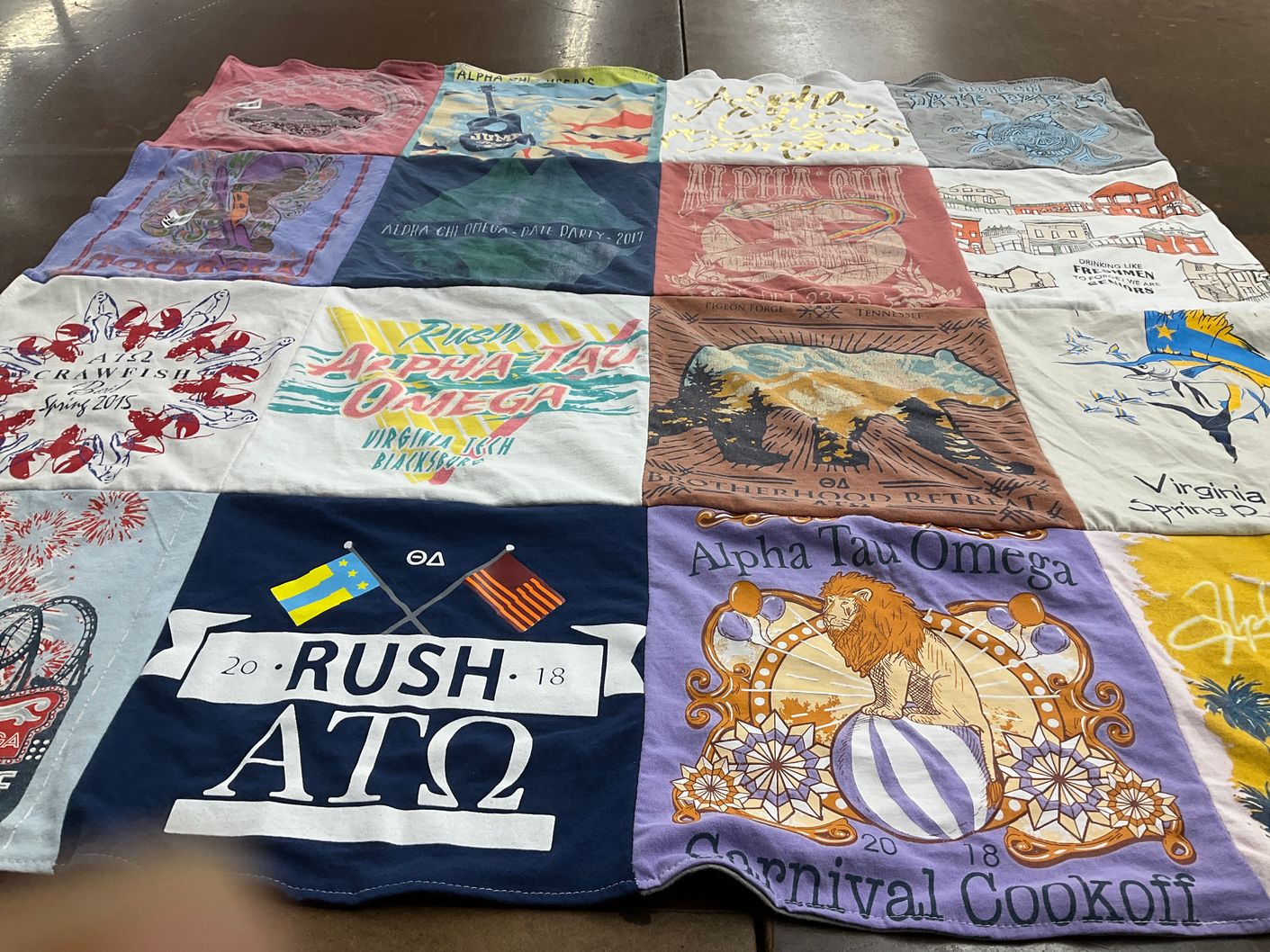 T-shirt quilt with fraternity, events themes by Diana from NC