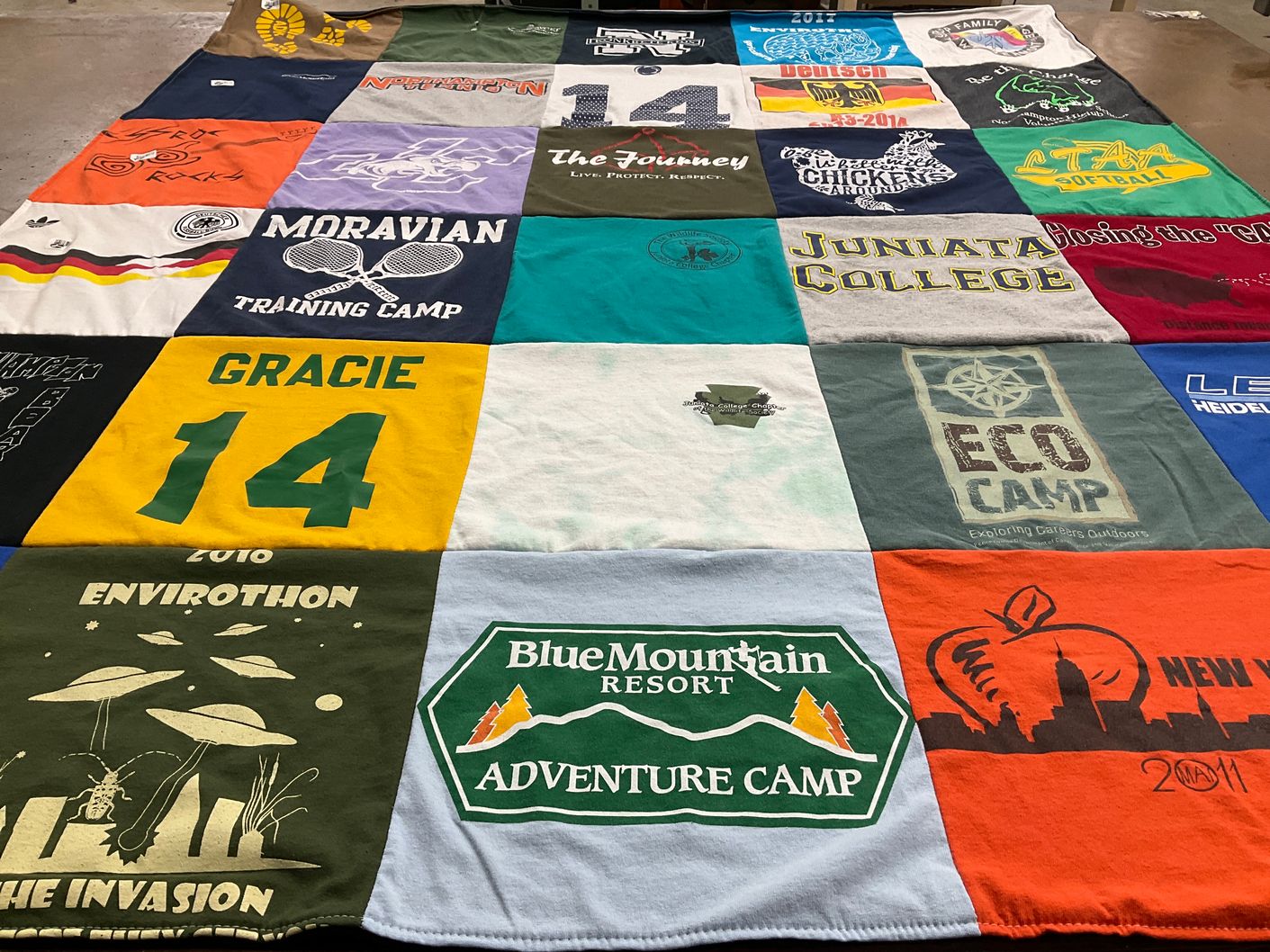 T-shirt quilt from juniata college, moravian university by Kimberly from PA