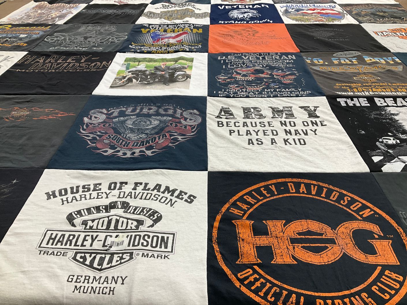 T-shirt quilt with motorcycles, biking themes by Janet from DE