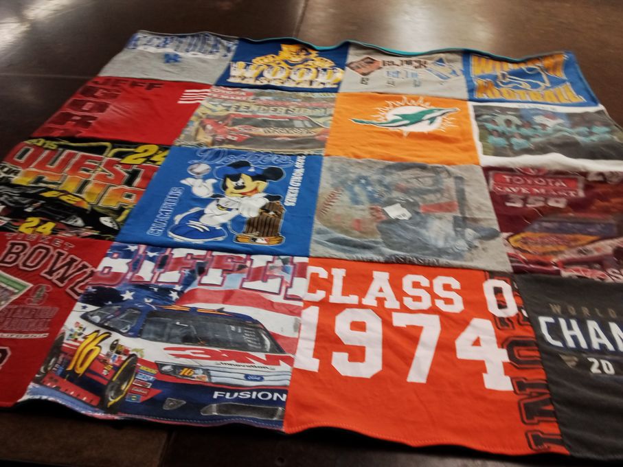 T-shirt quilt featuring miami dolphins, seattle seahawks by Christine from CA