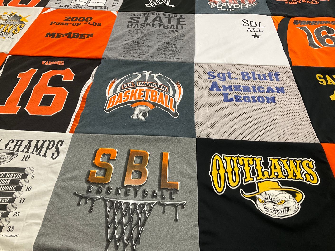 T-shirt quilt featuring sbl warriors, sbl basketball by Kelly from IA