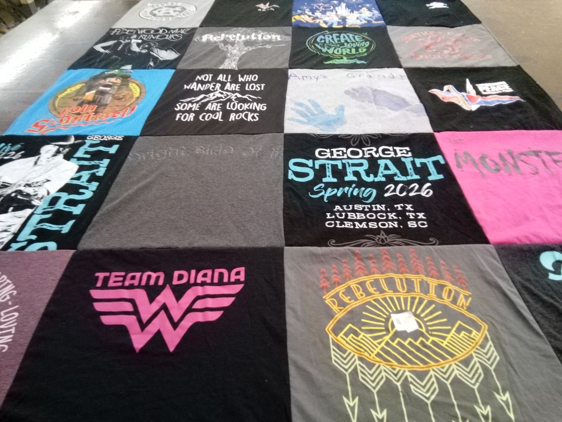 T-shirt quilt with music, events themes by Amy from NM