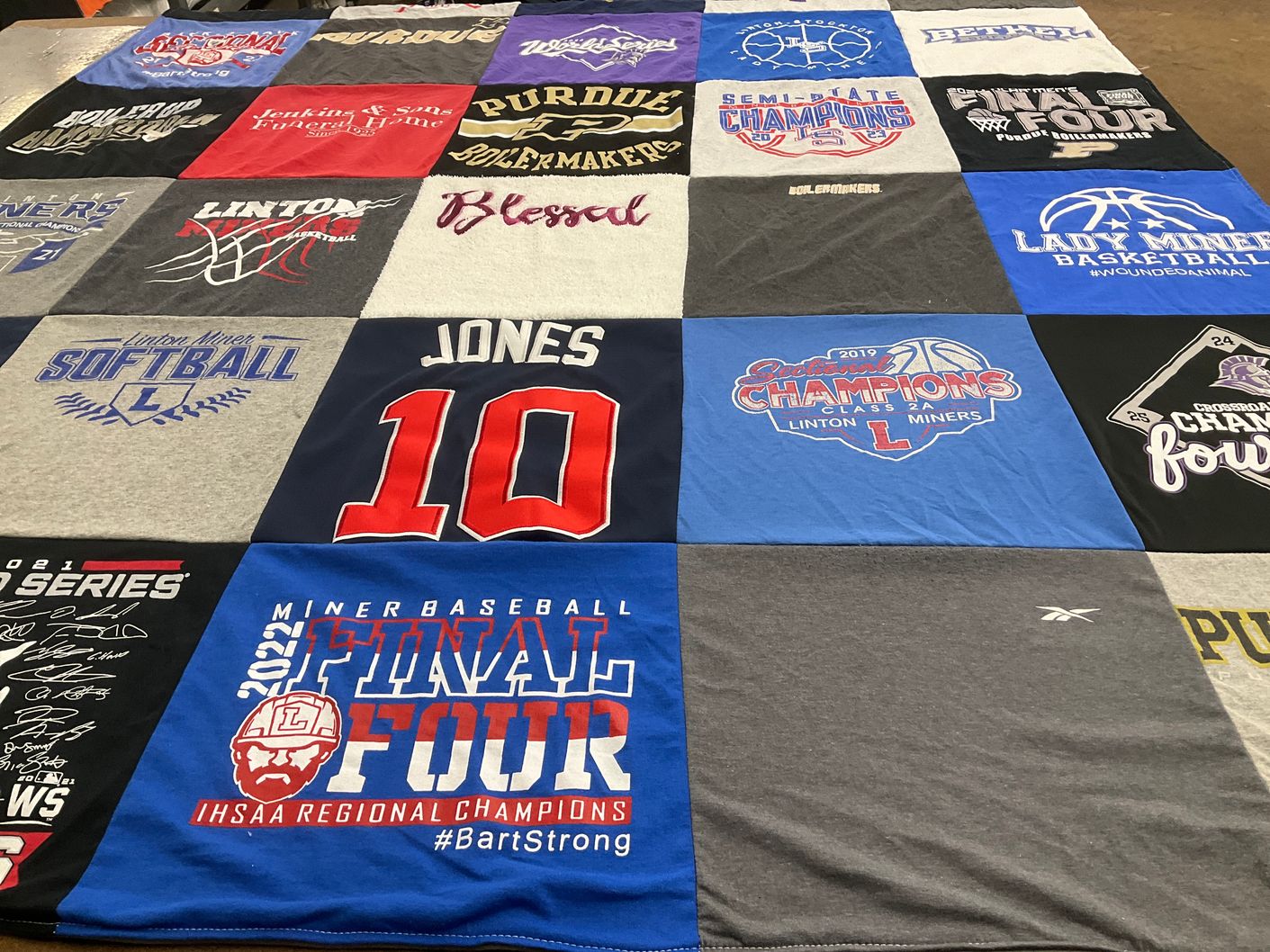 T-shirt quilt featuring linton miners basketball, linton miners softball by Brandy from IN