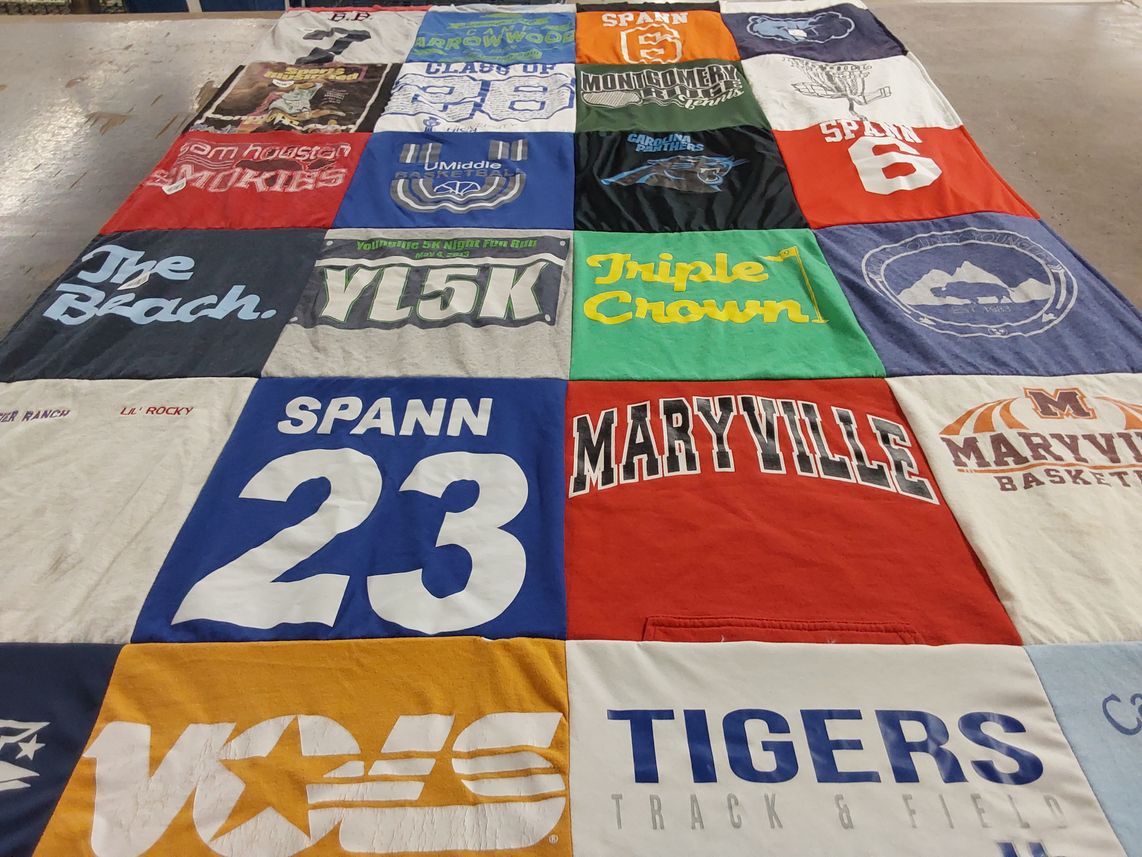T-shirt quilt featuring montgomery community college, carolina panthers by Leslie from TN