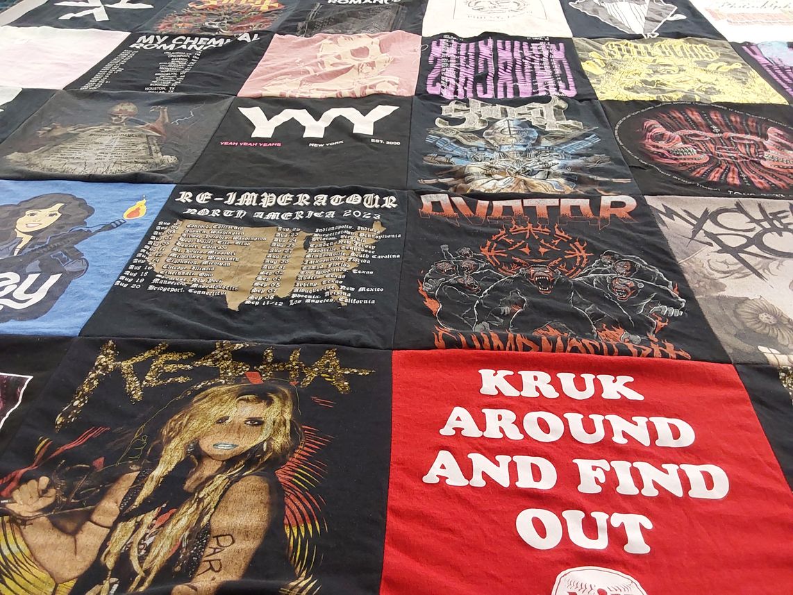 T-shirt quilt with music, concerts themes by Andrea from PA