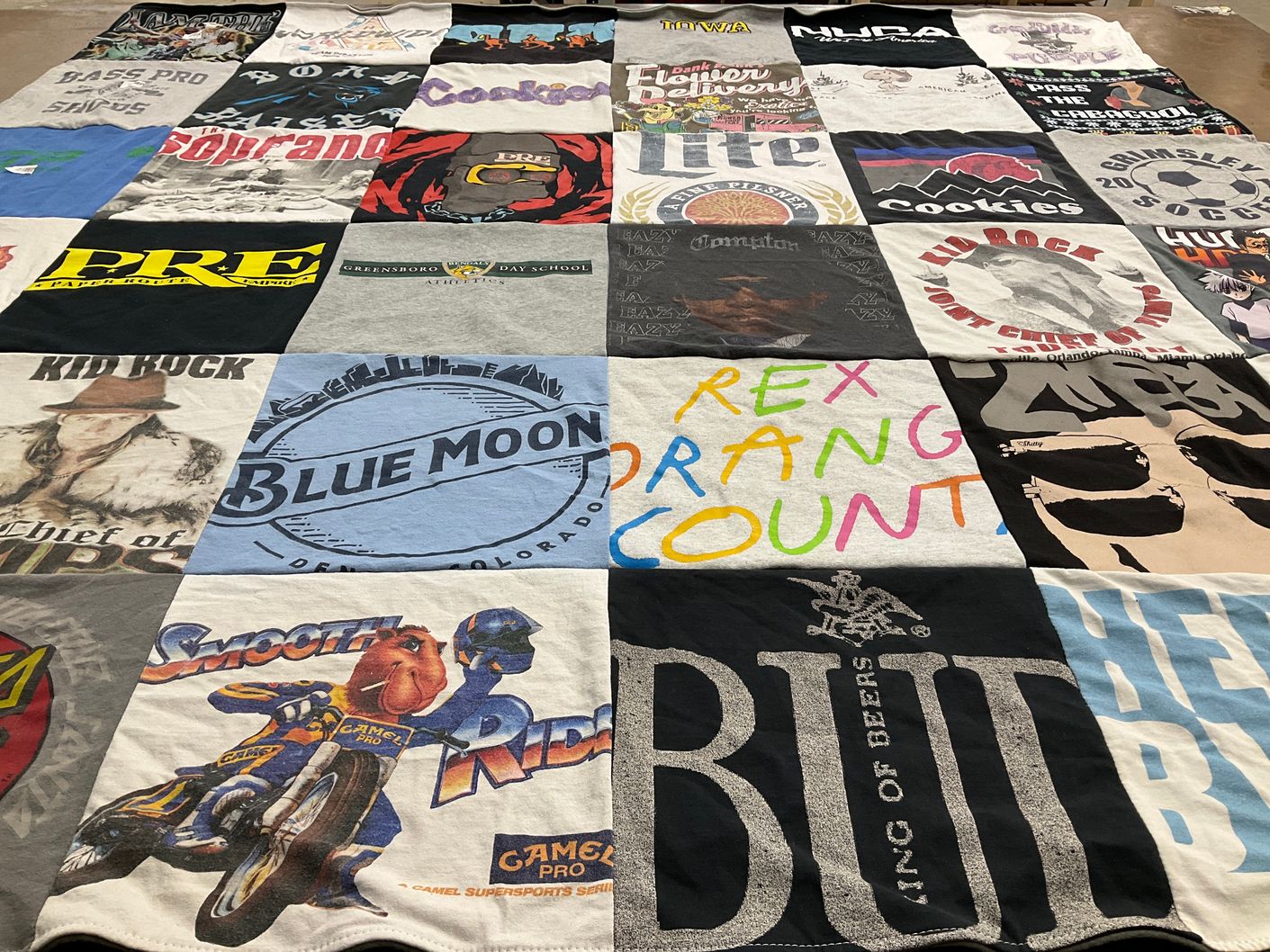 T-shirt quilt with music, cooking themes by melanie from NC