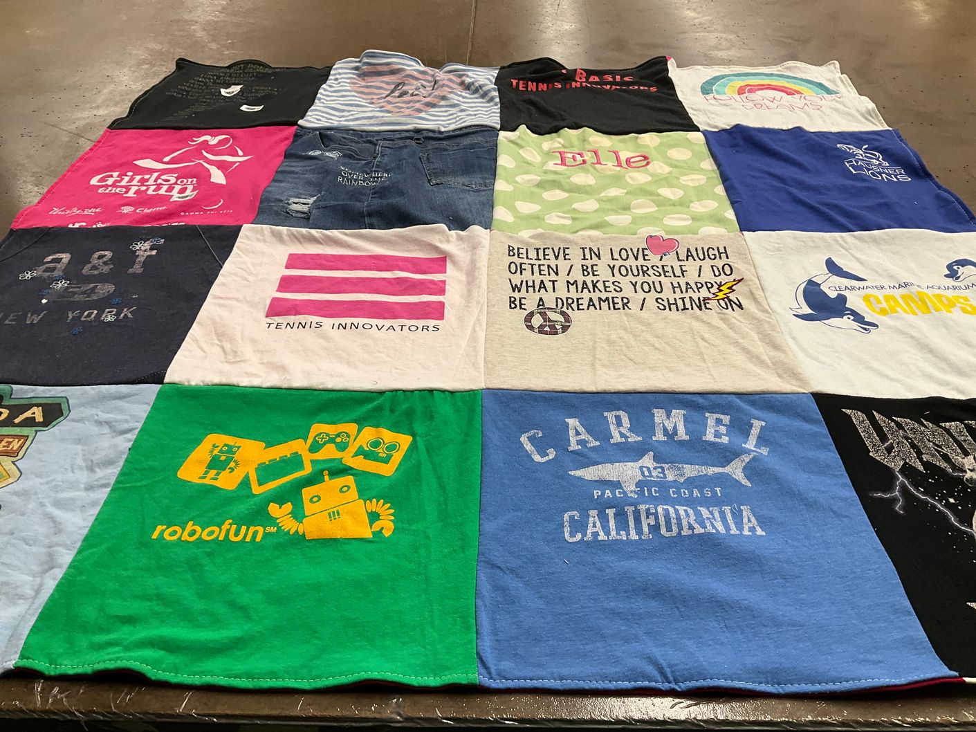 T-shirt quilt with sports, tennis themes by Adiel from NH