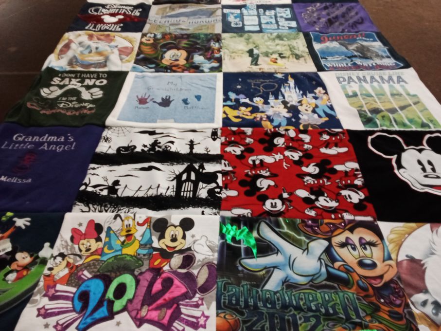 T-shirt quilt with disney, travel themes by Lynn from IL