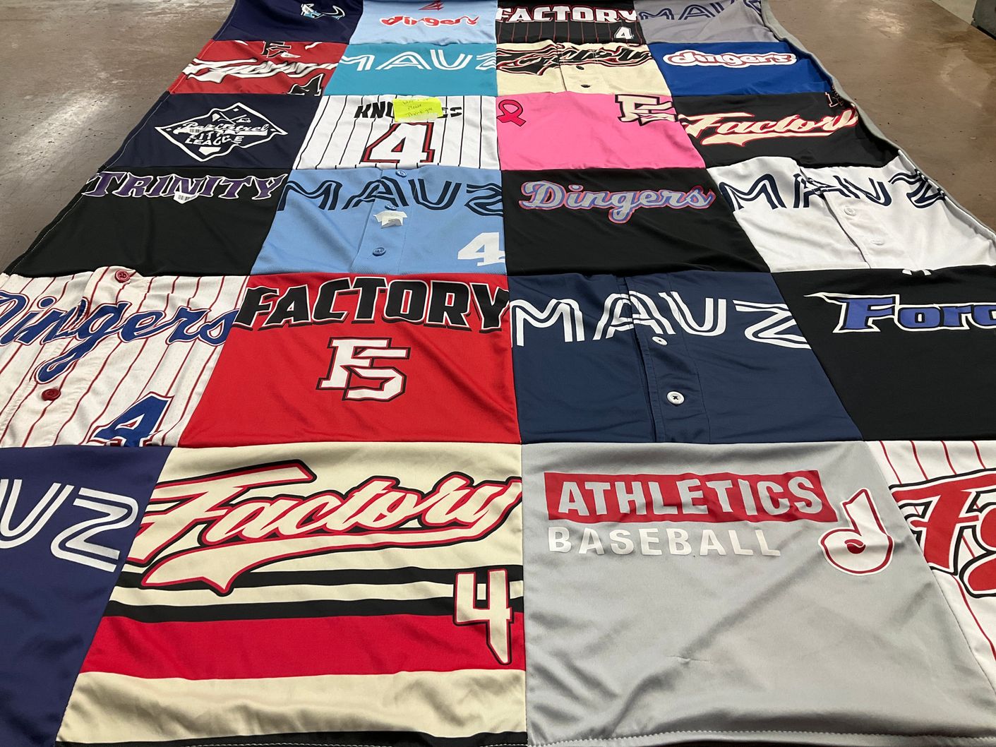 T-shirt quilt featuring dingers, factory athletics by Becky from GA