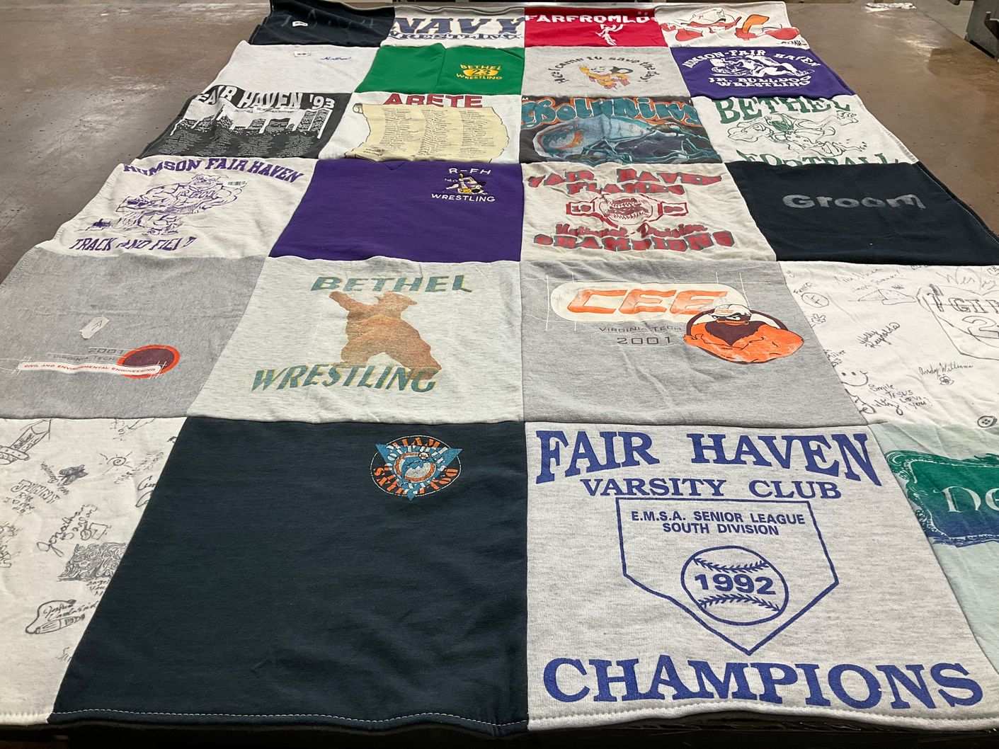 T-shirt quilt featuring fair haven varsity club by Devon from SC
