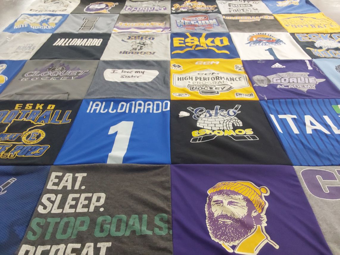 T-shirt quilt featuring eskola football team, eskola hockey team by Brenda from MN