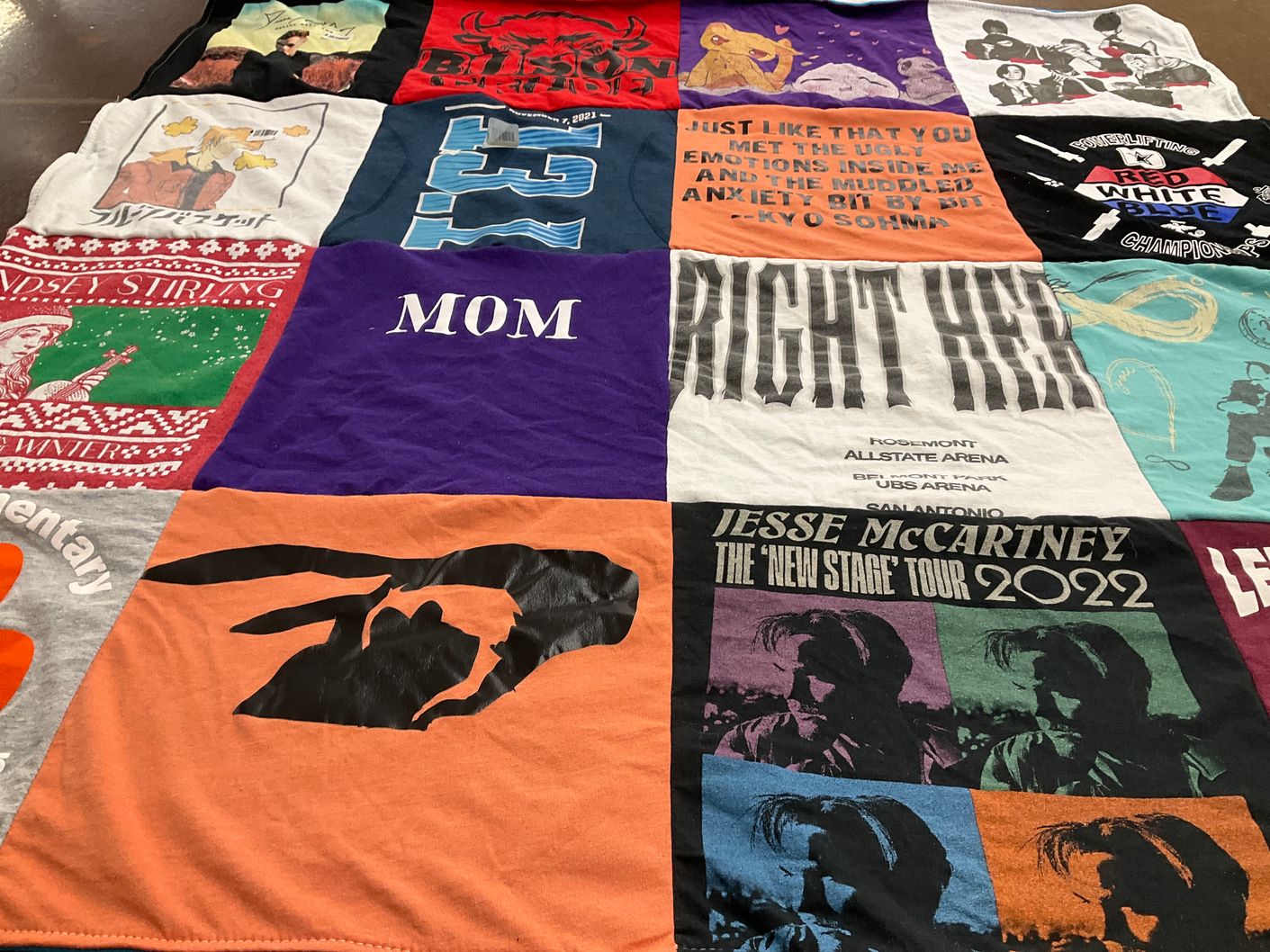 T-shirt quilt with music, concerts themes by Latonya from MO