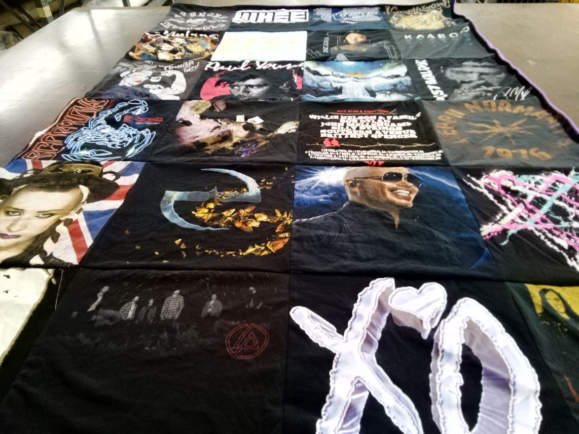 T-shirt quilt with music, festivals themes by Sari from CA