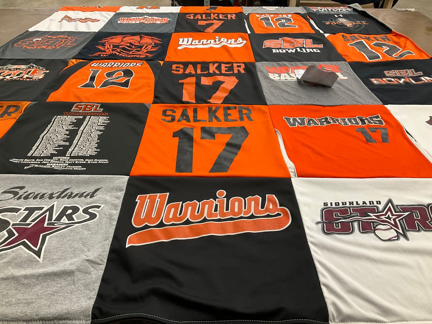 T-shirt quilt featuring warriors, siouxland stars by Kelly from IA